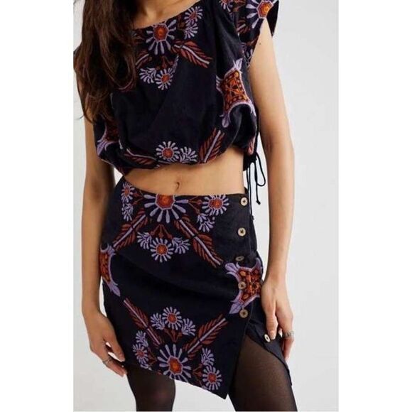 Free People -Sardinia Sun Embroidered Cutout Minidress Size 2 - Picture 4 of 8